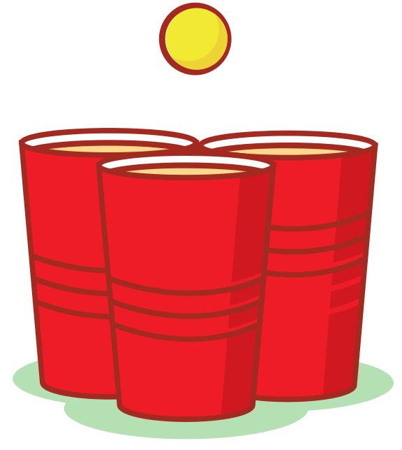 Hockenpong-Logo (drei Becher, gefüllt mit Bier, darüber ein anfliegender Tischtennisball